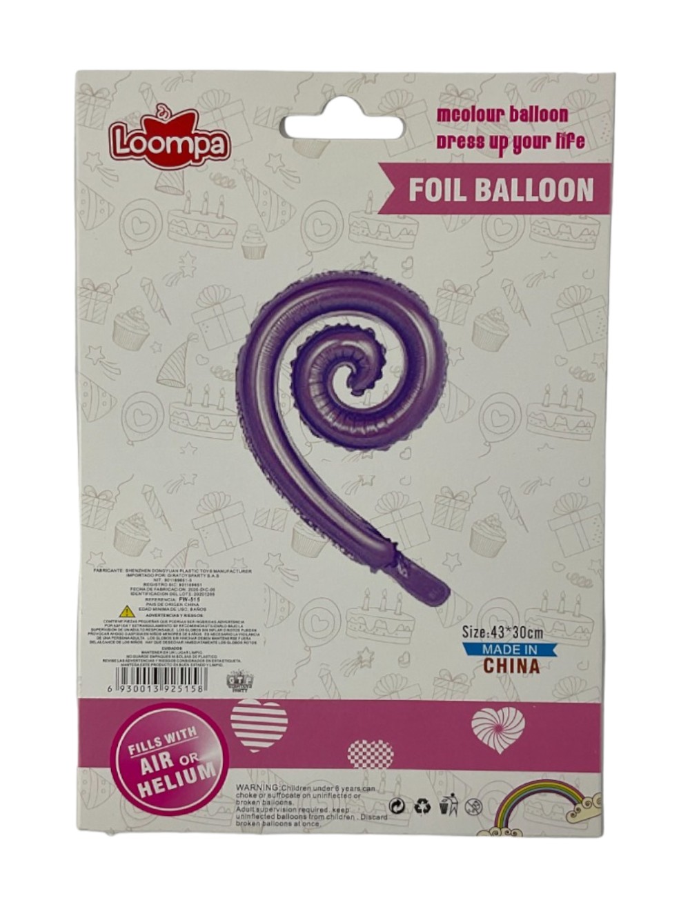 GLOBO METALIZADO ESPIRAL COLOR SURTIDO