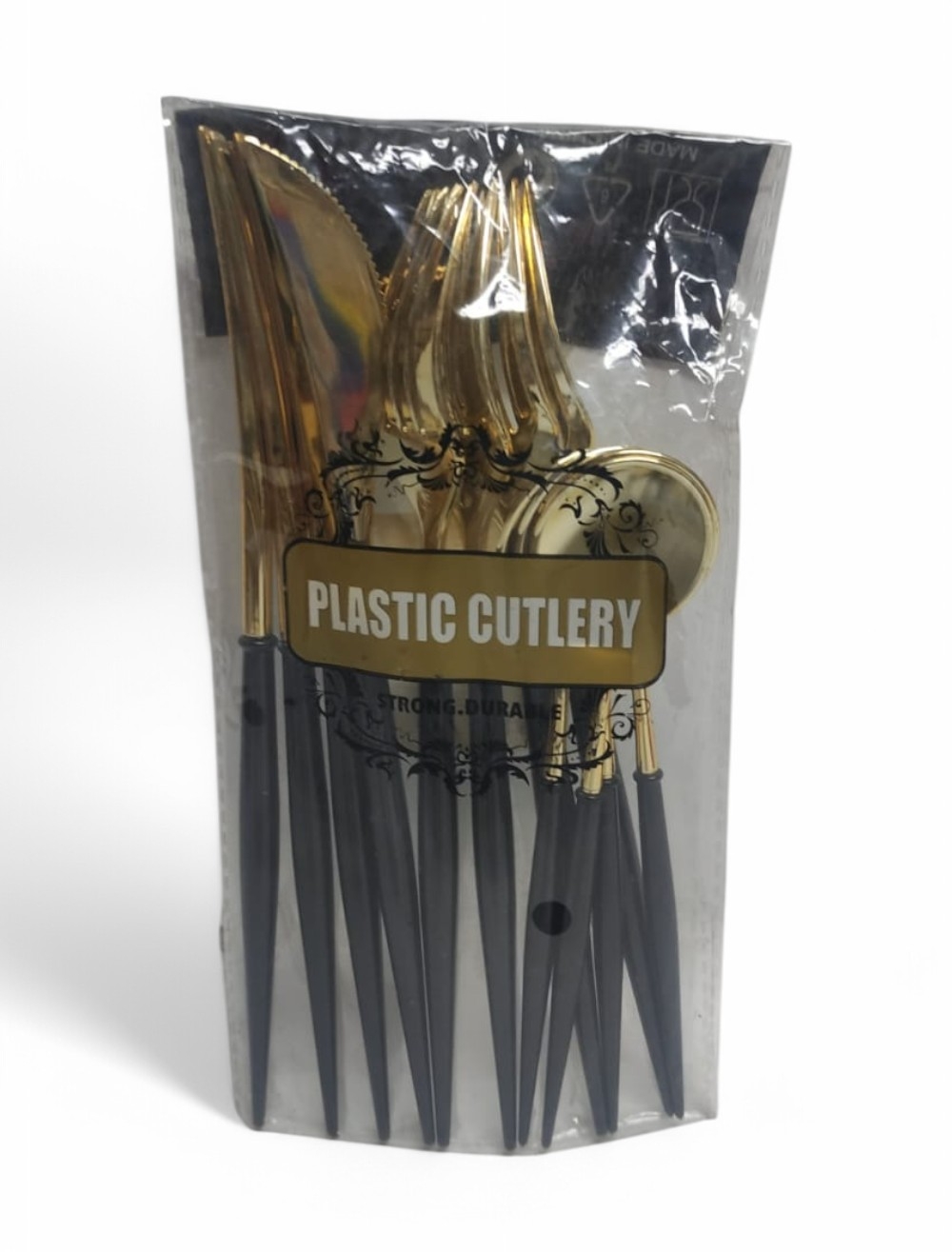 CUBIERTOS 12PCS CUCHILLO , TENEDOR , CUCHARA MANGO NEGRO DORADO  SJYB-18