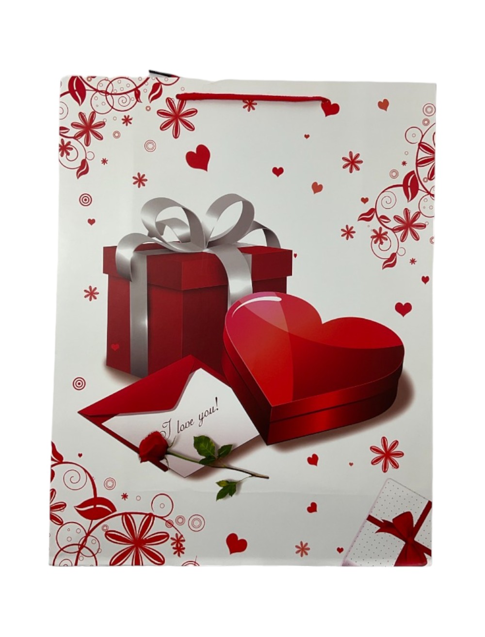 BOLSA DE REGALO PAPEL CORAZON 26X32X10CM 1UND 