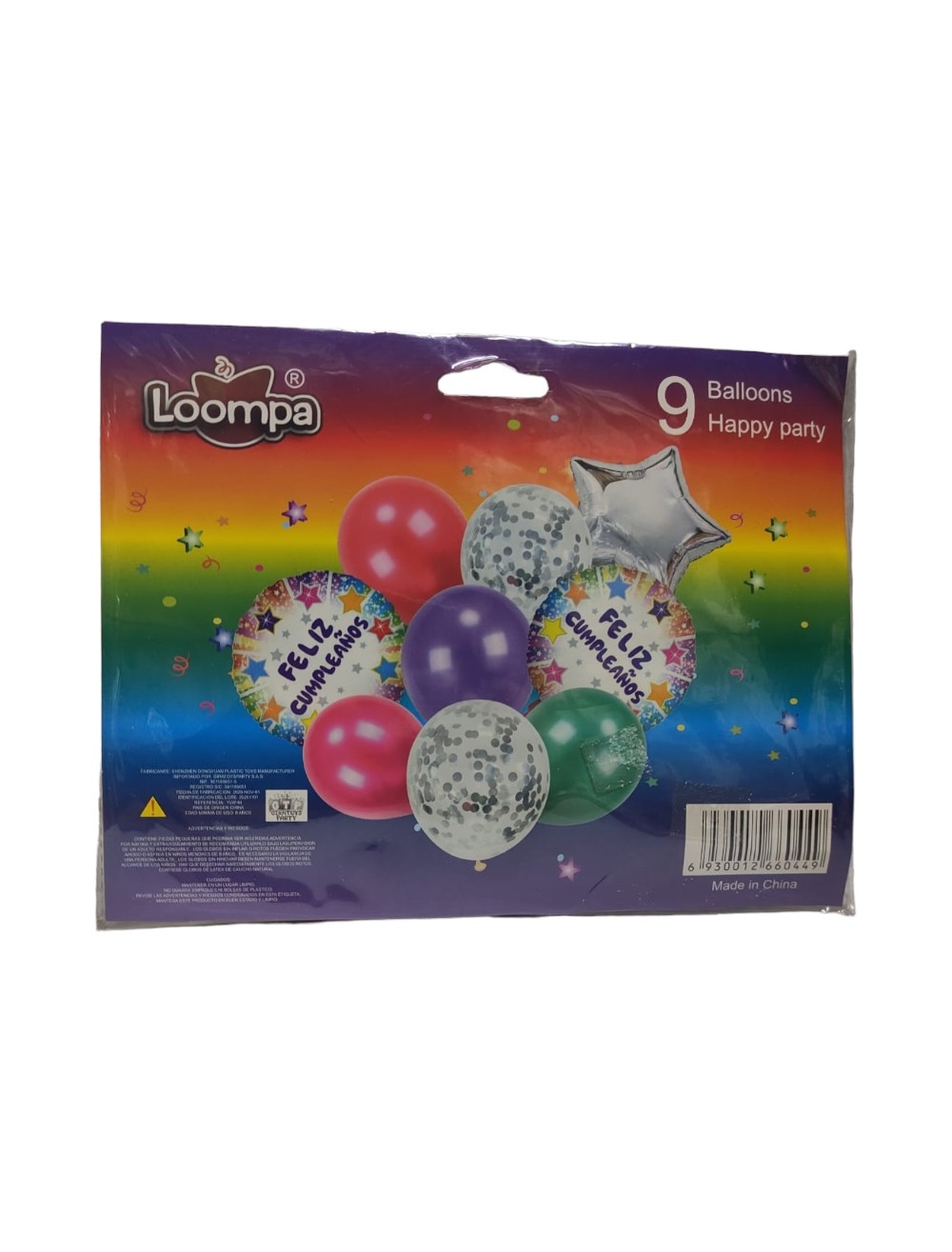 BOUQUET X 9 UNIDADES GLOBOS METALIZADOS Y LATEX MULTICOLOR UNIUMPA