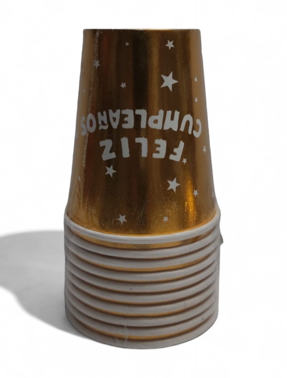 VASO DORADO X 10 UNIDADES FELIZ CUMPLEAÑOS UNIUMPA