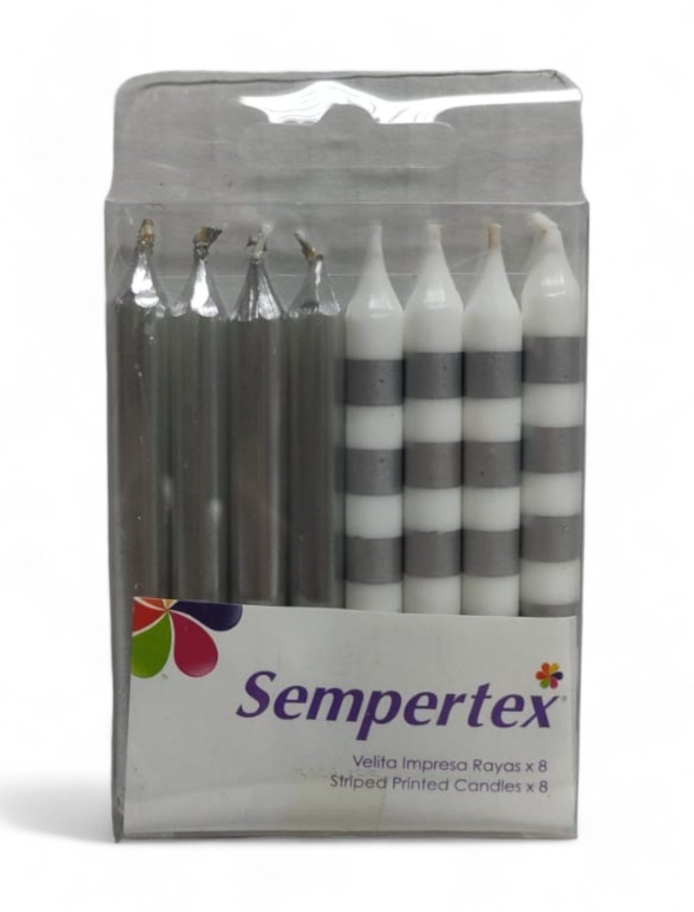 VELITA RAYAS MET BLANCO -PLATEADO X 8 UNIDADES SEMPERTEX