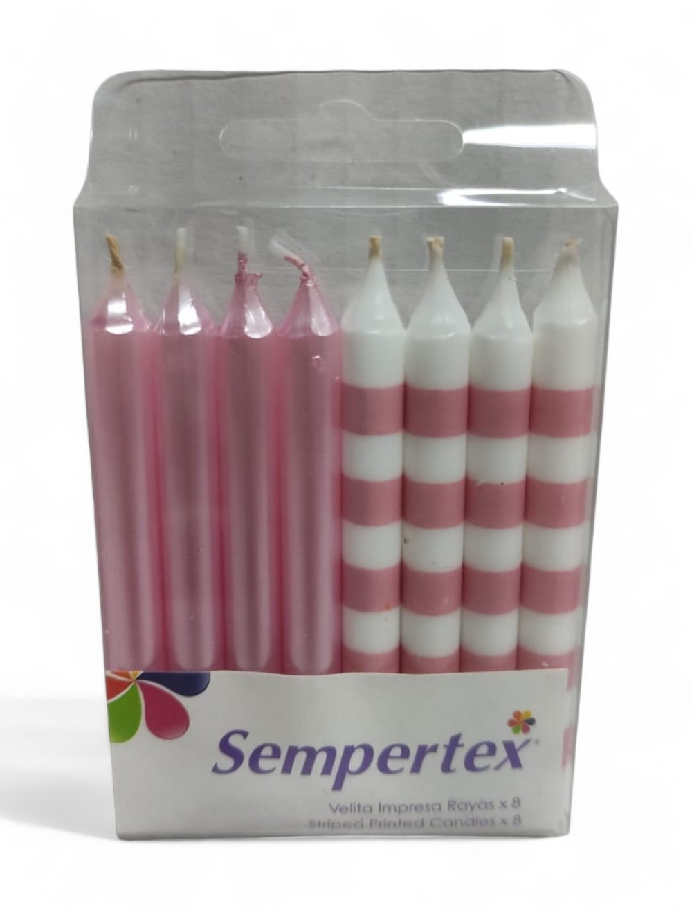 VELAS RAYAS MET BLANO - ROSA X 8 UNIDADES SEMPERTEX