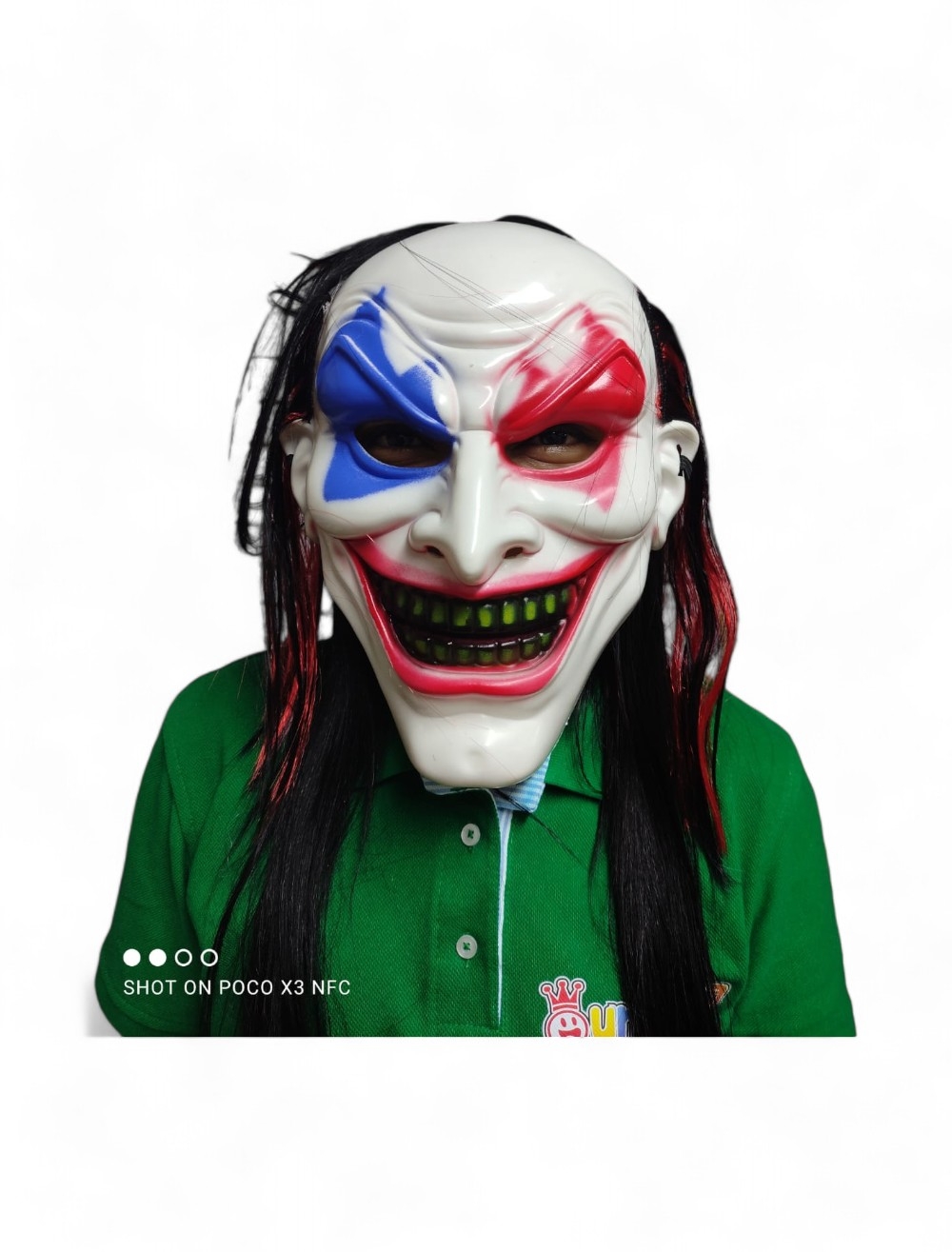 MASCARA PAYASO CON CABELLO NEGRO ROJO