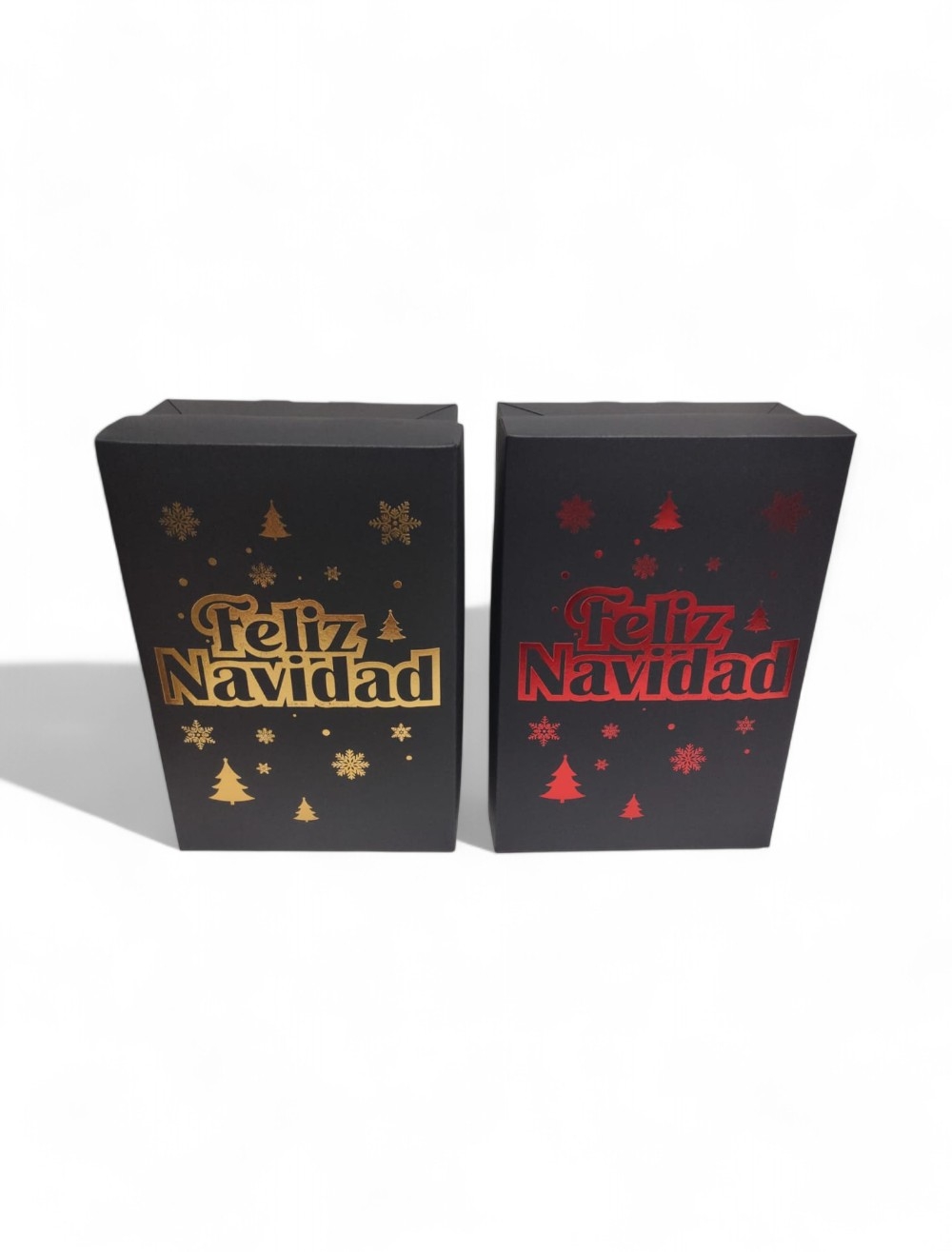 CAJA MEDIANA NAVIDAD COLOR NEGRO DORADO NEGRO ROJO