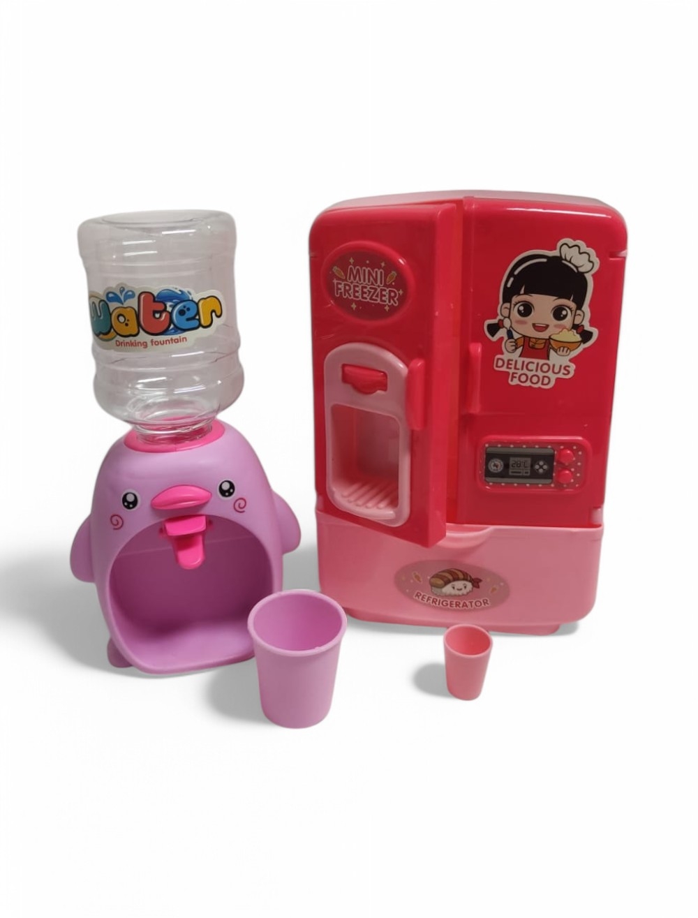 SET DE NEVERA Y DISPENSADOR AGUA ROSADO