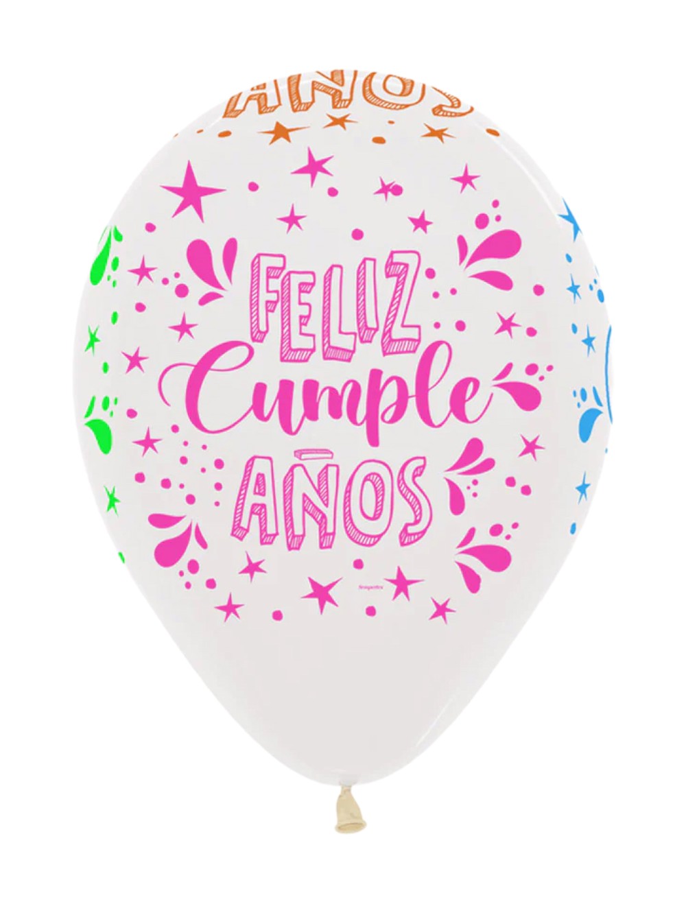 GLOBO LATEX R12X12 INFINITY FELIZ CUMPLEAÑOS SPLASH NEON TRANSPARENTE SEMPERTEX